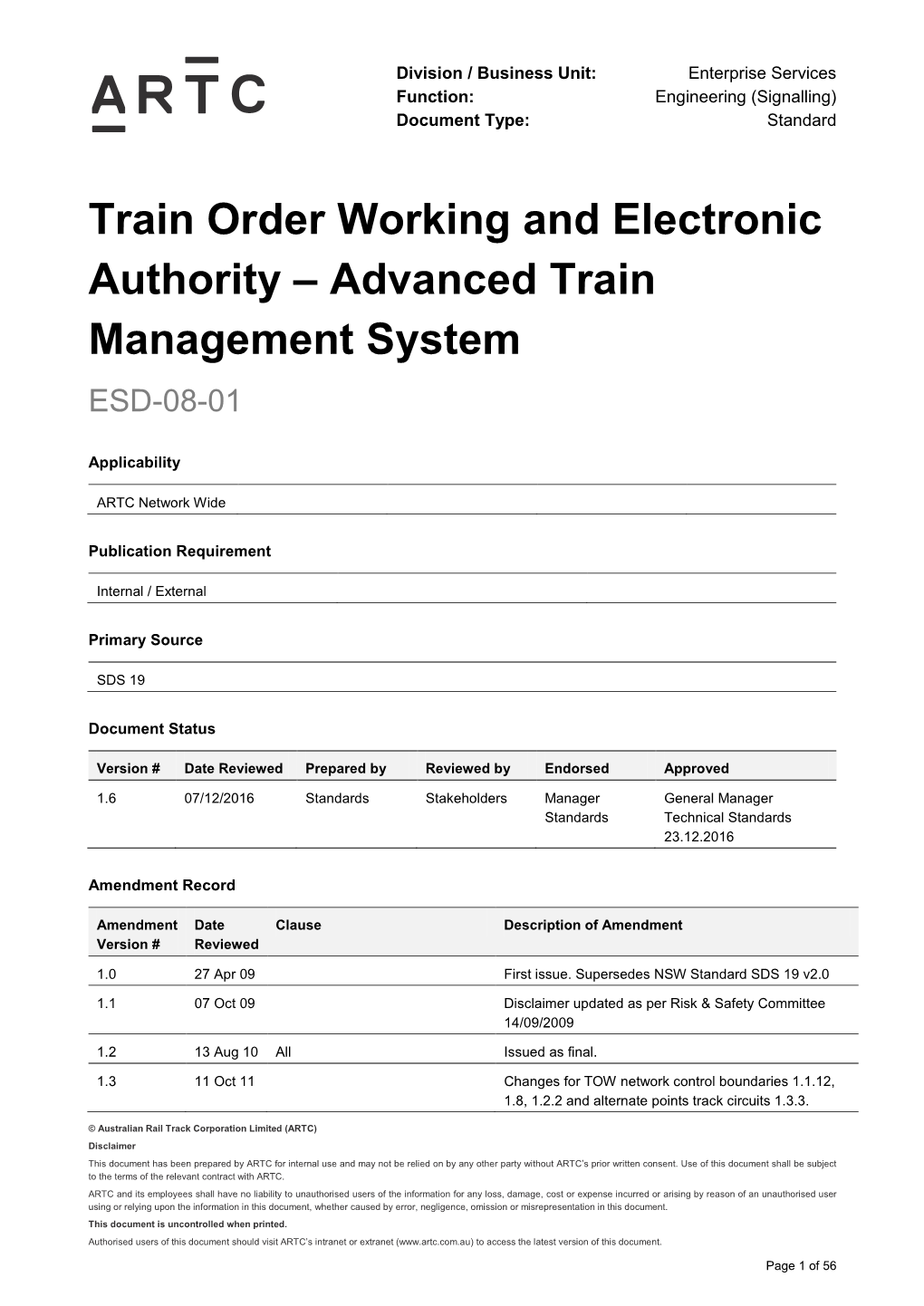 ESD-08-01. Train Order Working and Electronic Authority
