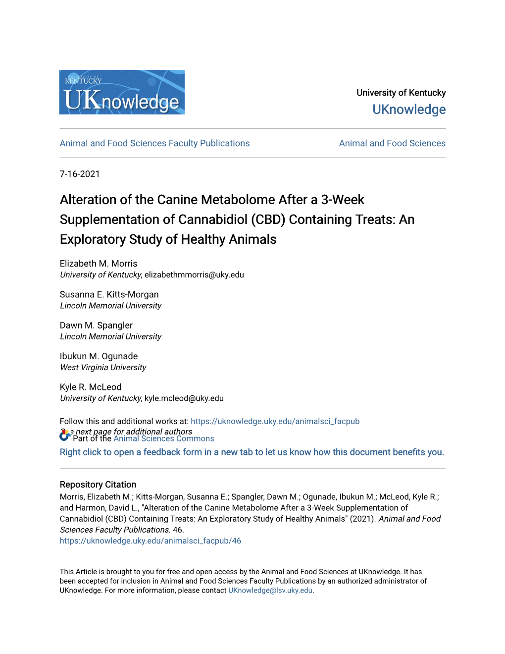 CBD) Containing Treats: an Exploratory Study of Healthy Animals