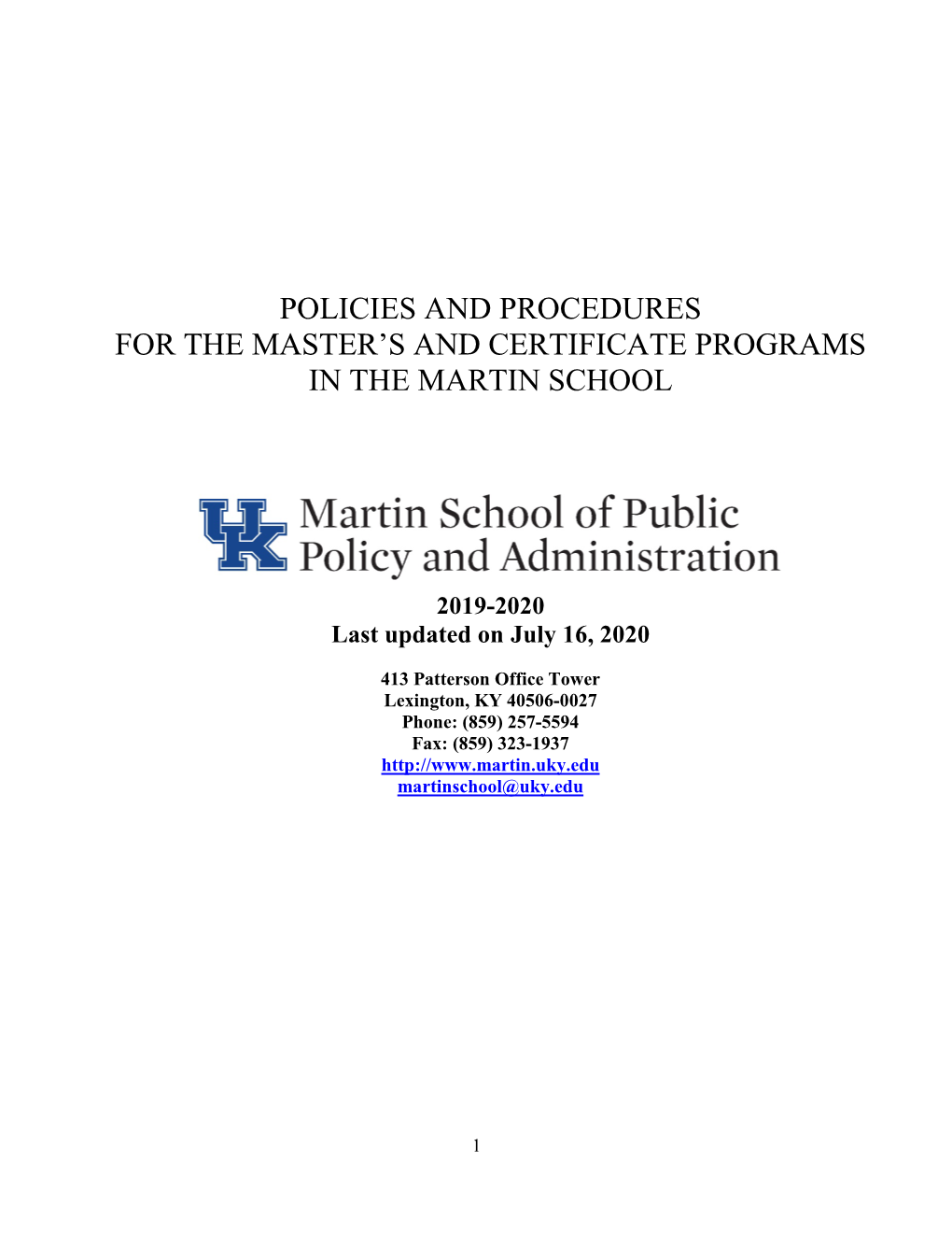 Policies and Procedures for the Master's And