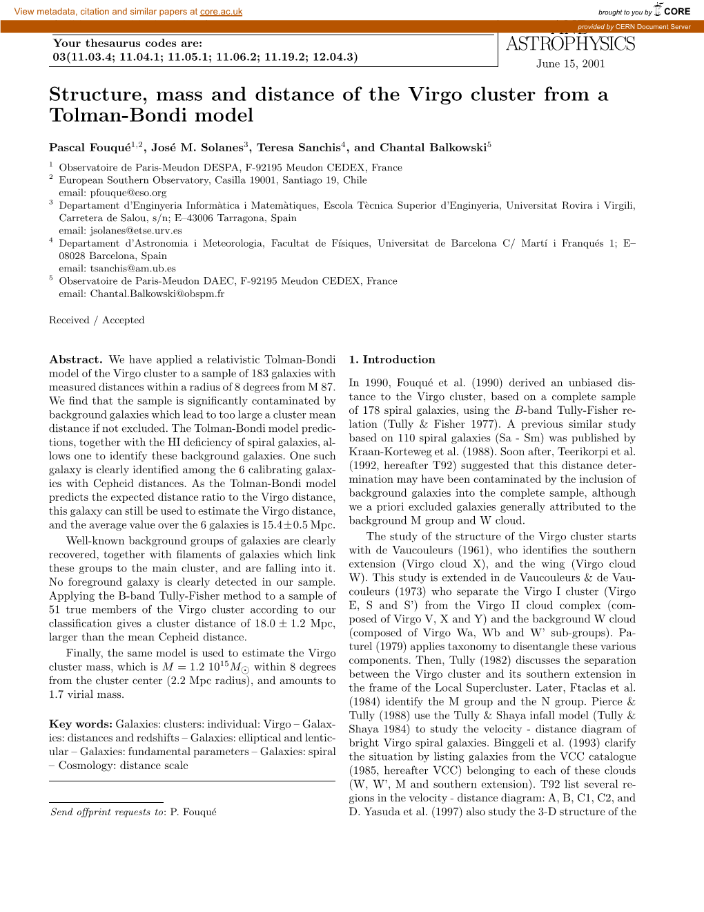 ASTRONOMY and ASTROPHYSICS Structure, Mass and Distance of The