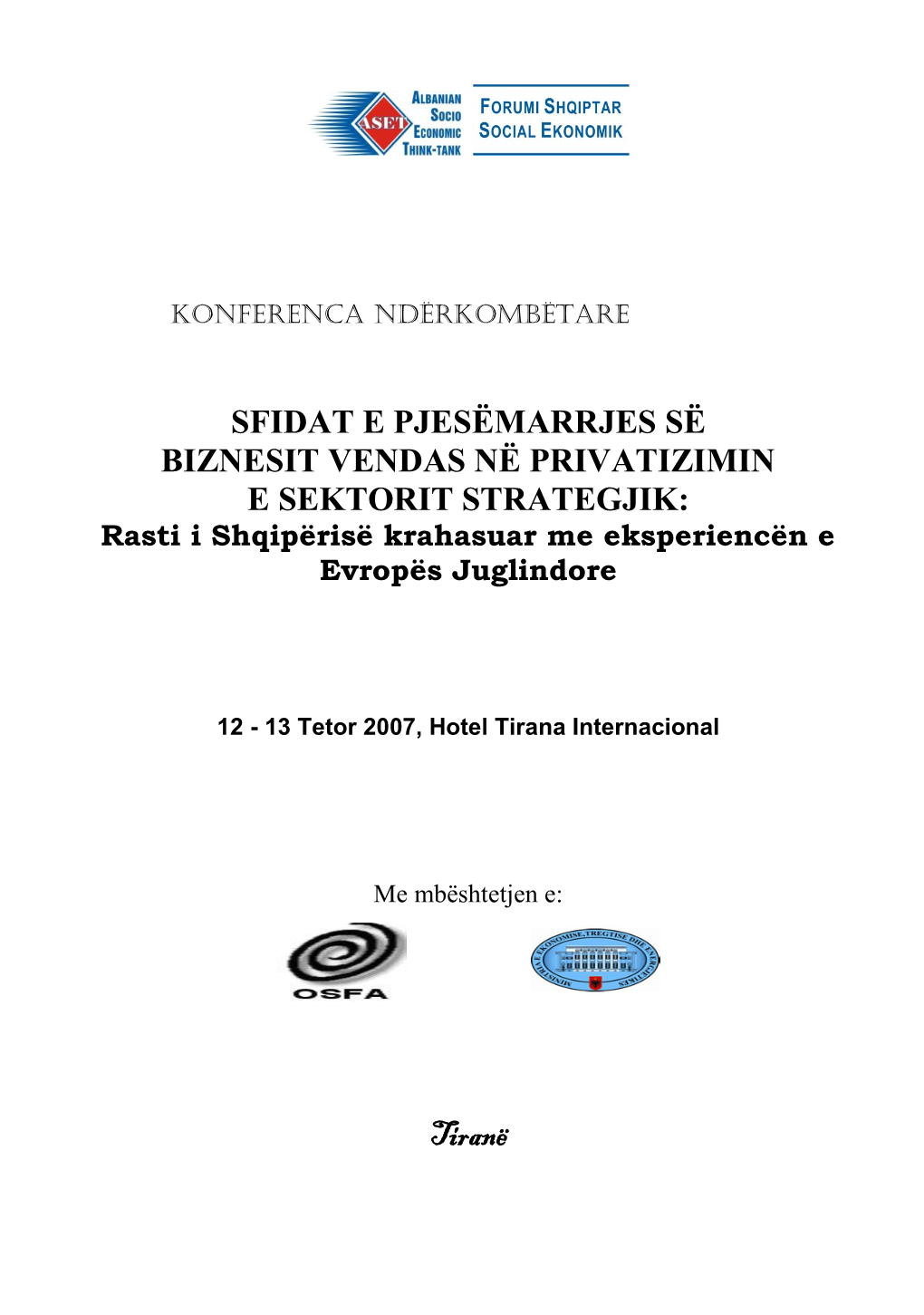 Raporti Vjetor 2006 I Ministrisë Së Ekonomisë, Tregtisë Dhe Energjisë