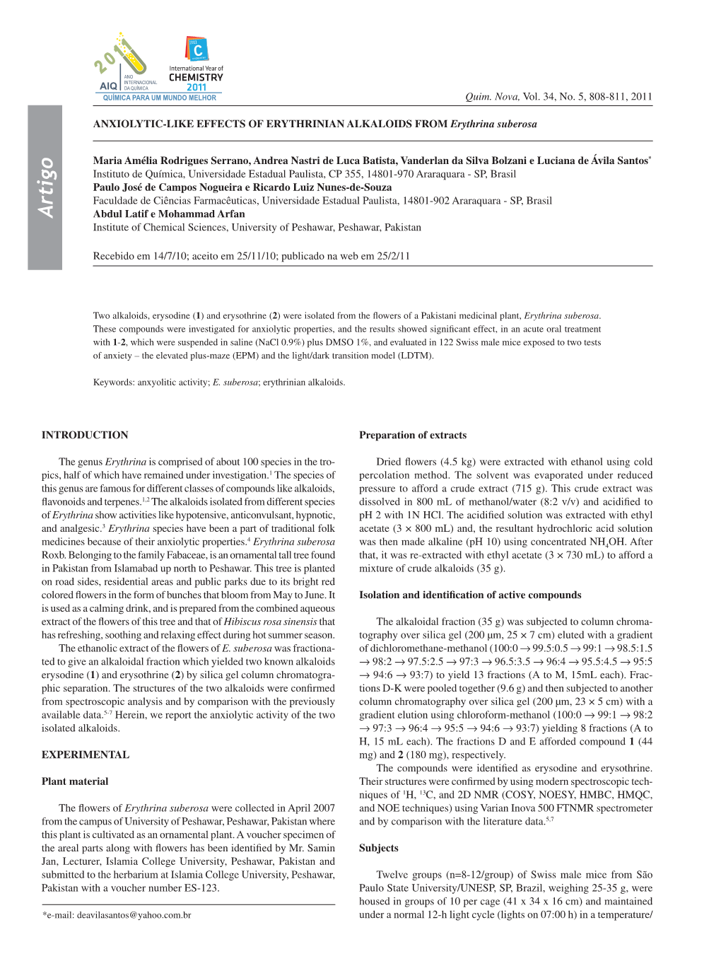 ANXIOLYTIC-LIKE EFFECTS of ERYTHRINIAN ALKALOIDS from Erythrina Suberosa