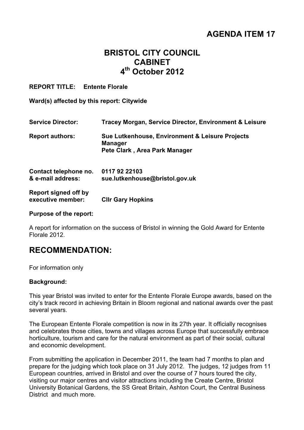 Agenda Item 17 Bristol City