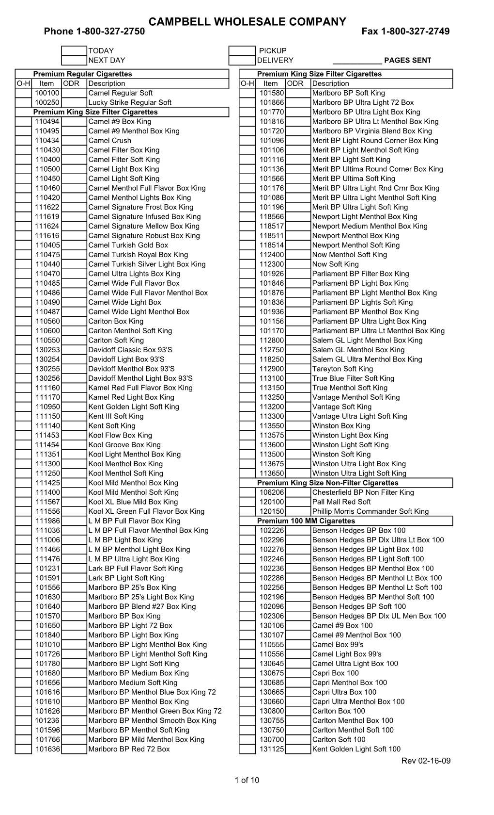 Native Order Sheet