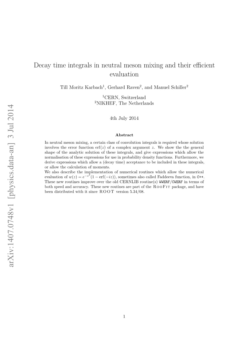 Complex Error Function and Related Integrals in Neutral Meson Mixing