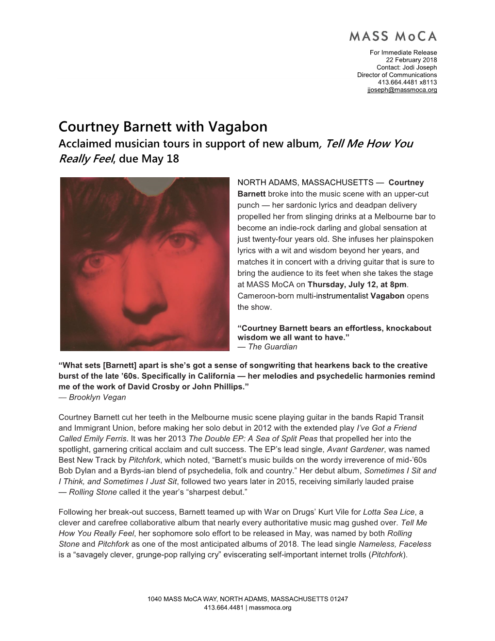Courtney Barnett with Vagabon Acclaimed Musician Tours in Support of New Album, Tell Me How You Really Feel, Due May 18