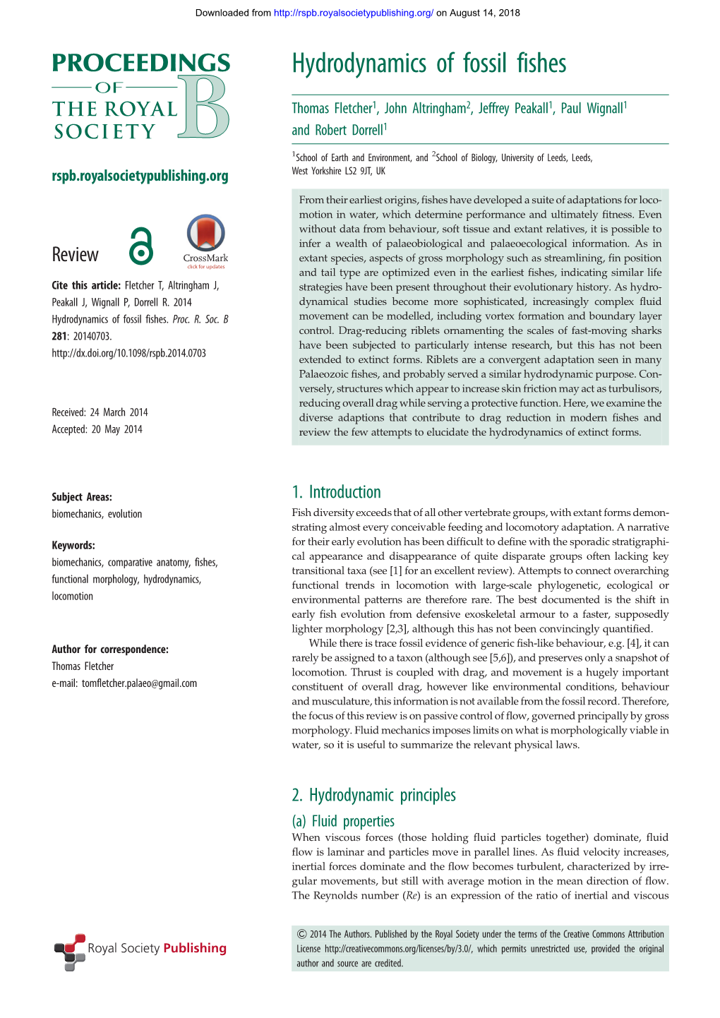 Hydrodynamics of Fossil Fishes