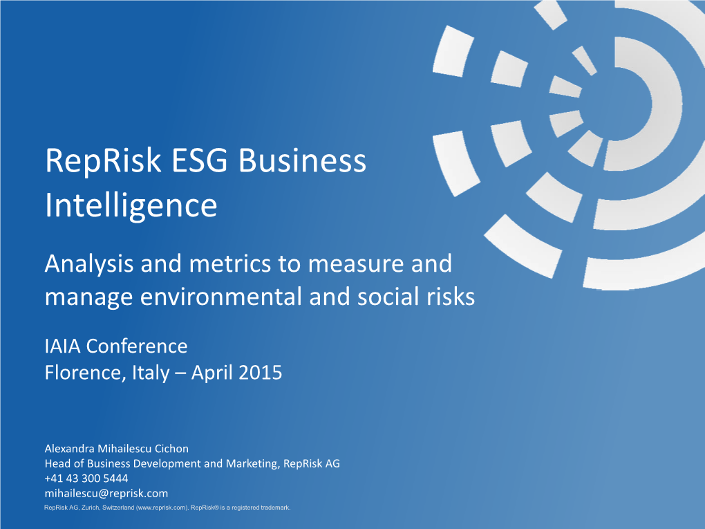 Reprisk ESG Business Intelligence Analysis and Metrics to Measure and Manage Environmental and Social Risks