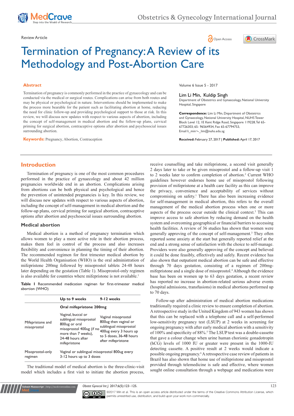 Termination of Pregnancy: a Review of Its Methodology and Post-Abortion Care