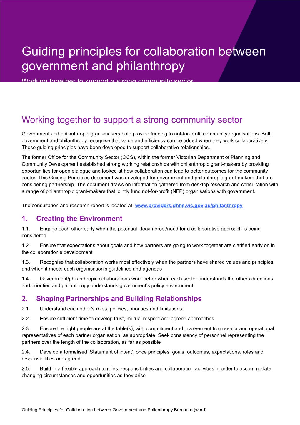 Guiding Principles for Collaboration Between Government and Philanthropy Brochure (Word)