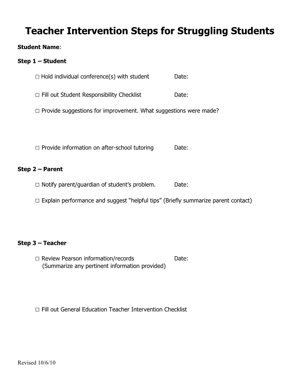 Counselor Watch Referral Sheet