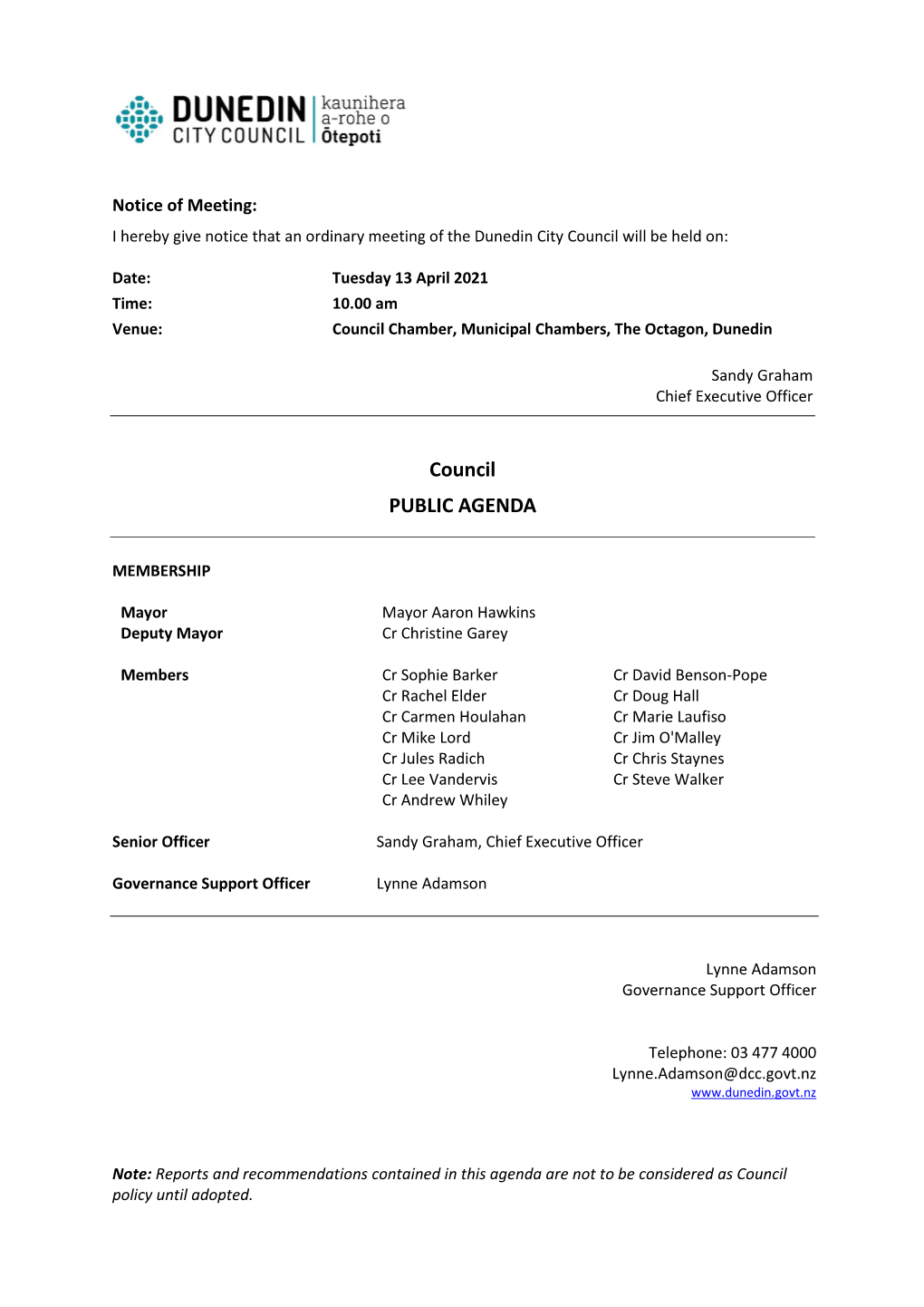 Agenda of Council