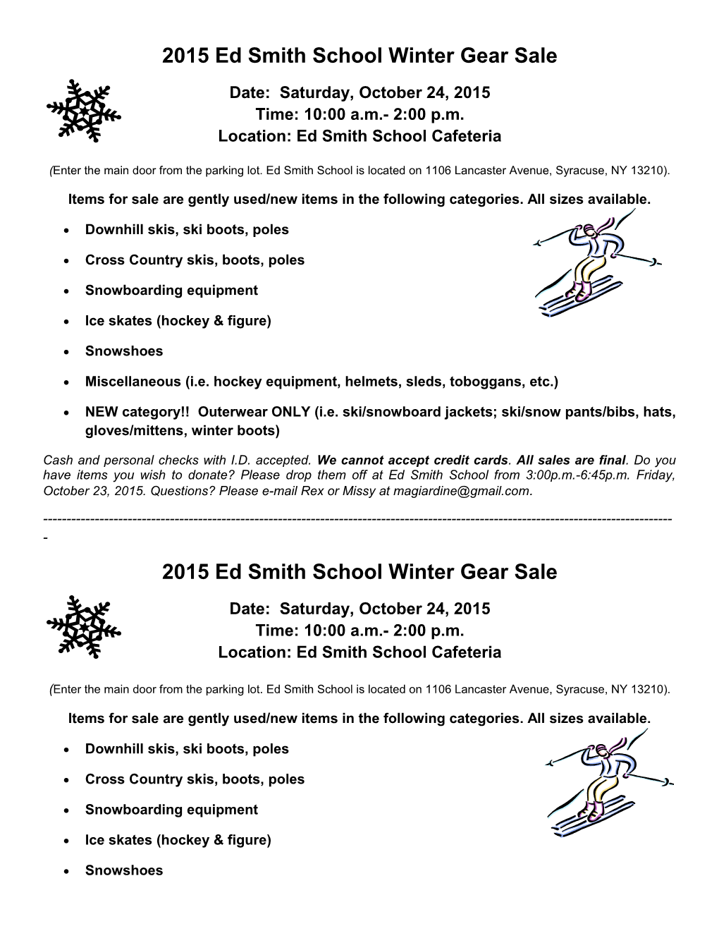 2015 Ed Smith School Winter Gear Sale