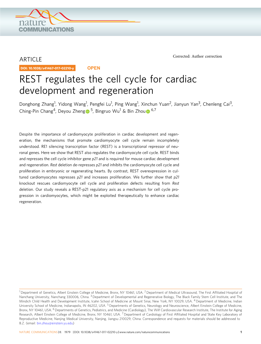 REST Regulates the Cell Cycle for Cardiac Development and Regeneration