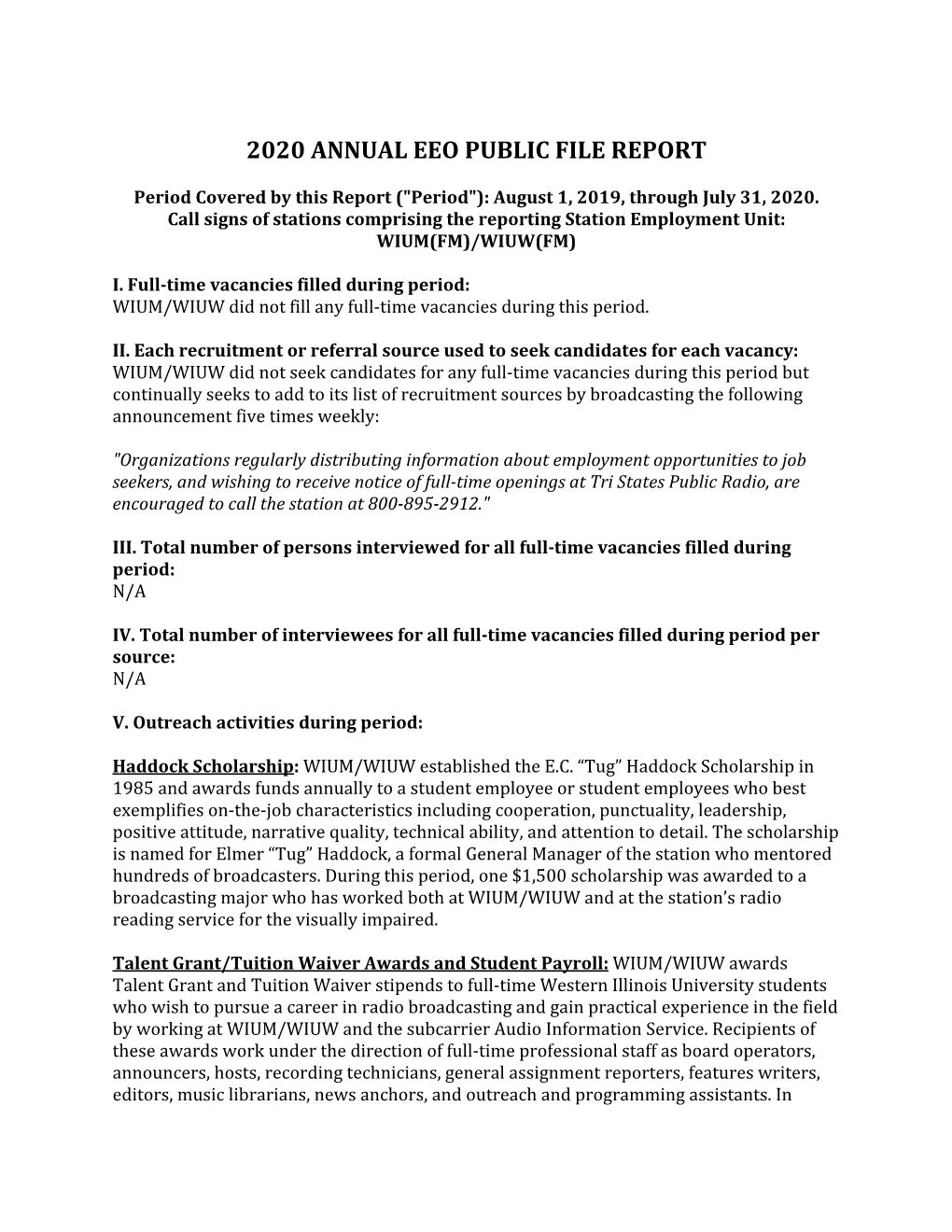 2020 Annual Eeo Public File Report