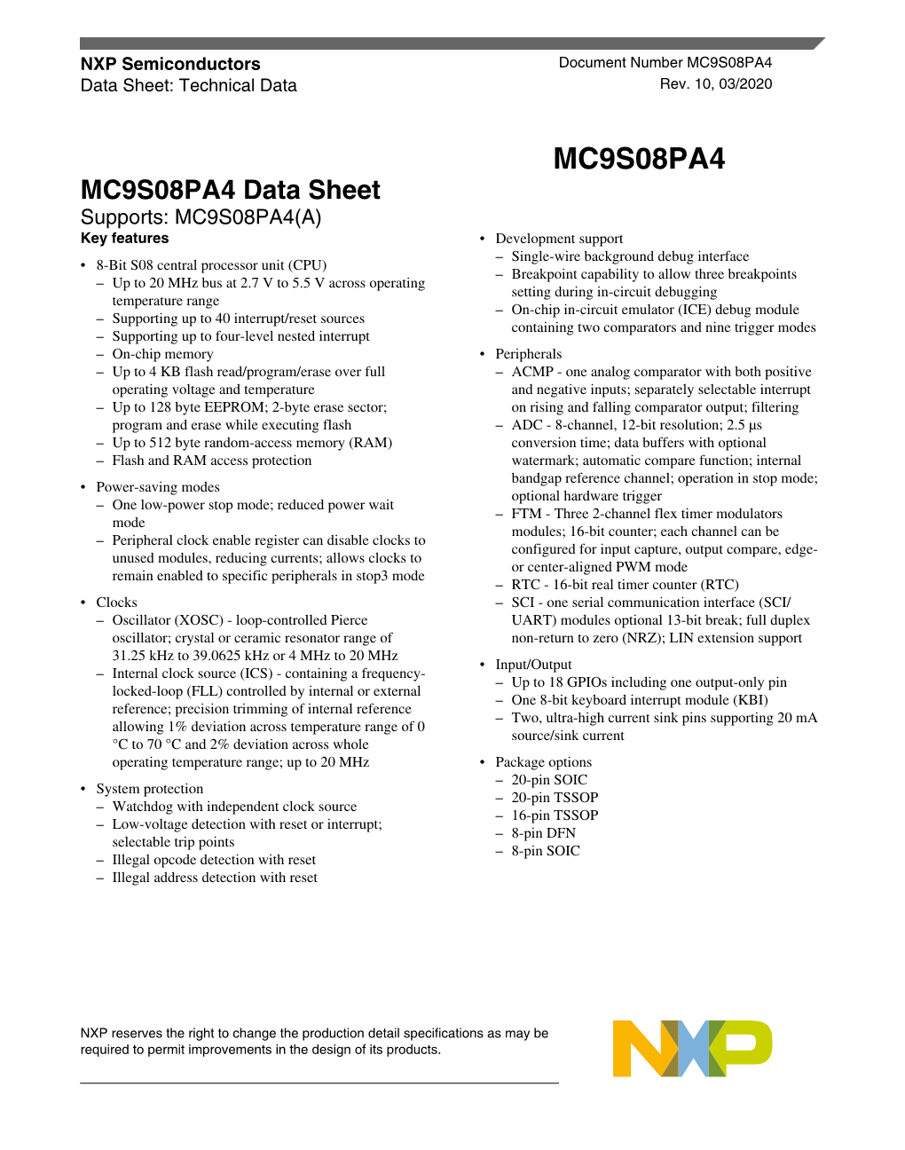 MC9S08PA4 Data Sheet: Technical Data Rev
