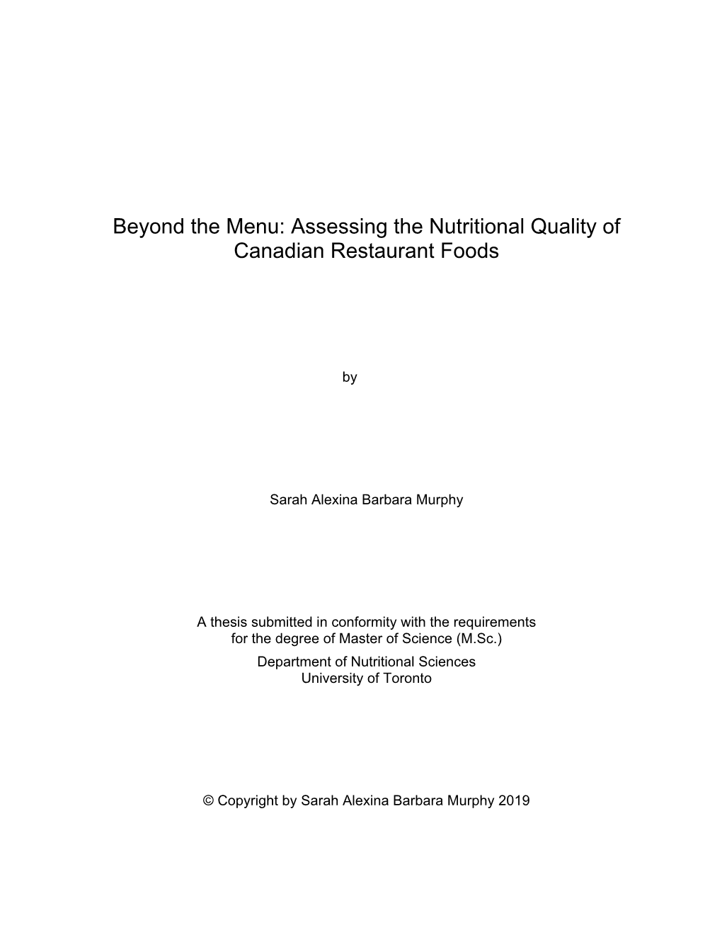 Assessing the Nutritional Quality of Canadian Restaurant Foods