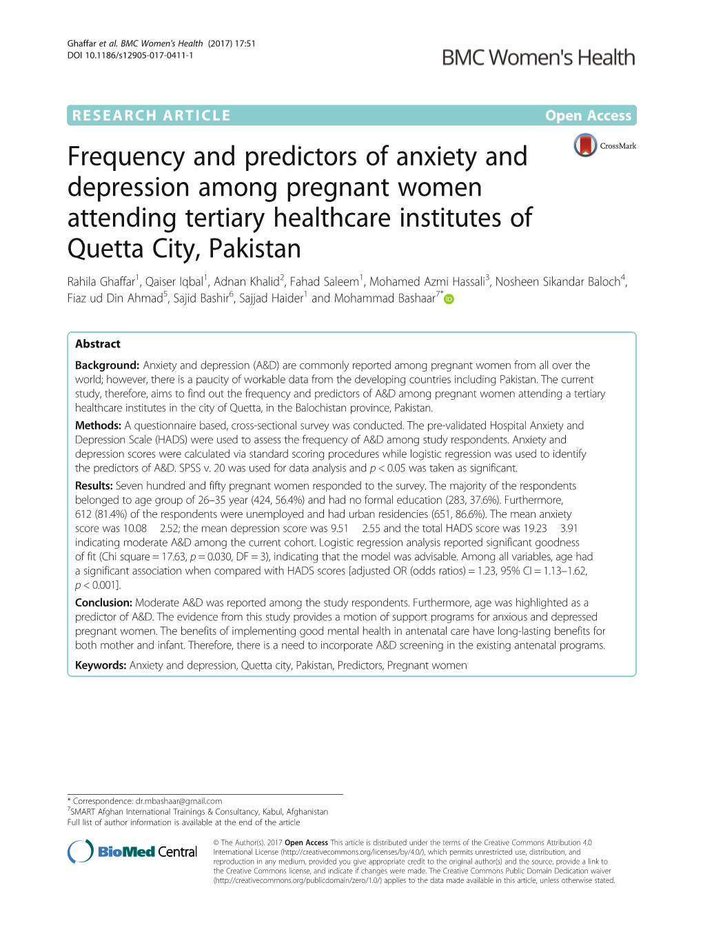 Frequency and Predictors of Anxiety and Depression Among Pregnant