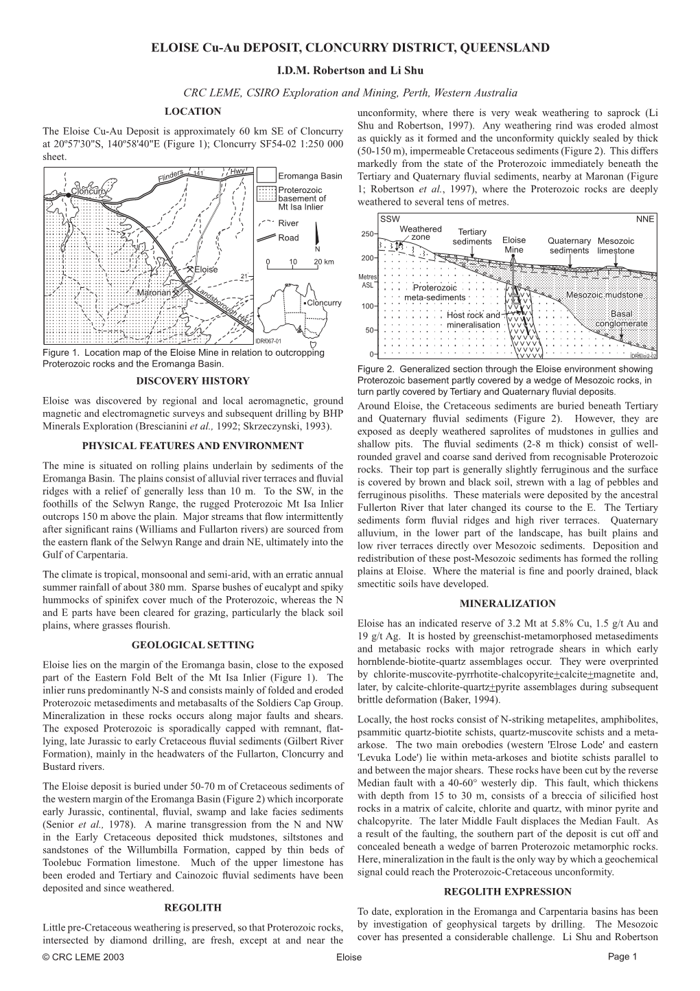 ELOISE Cu-Au DEPOSIT, CLONCURRY DISTRICT, QUEENSLAND I.D.M