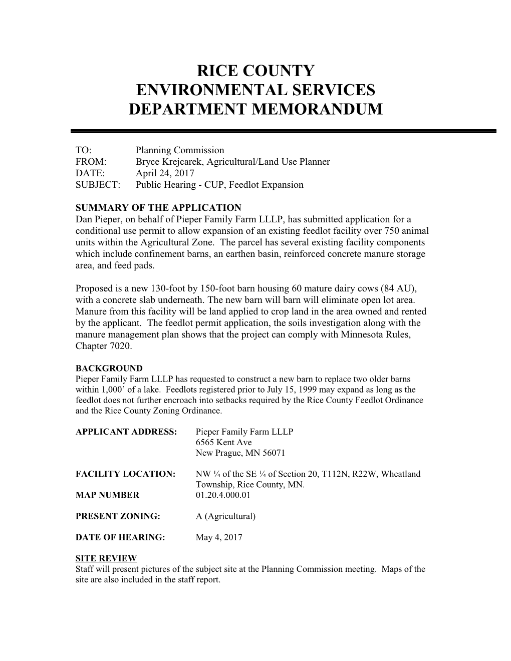 Environmental Services Department Memorandum