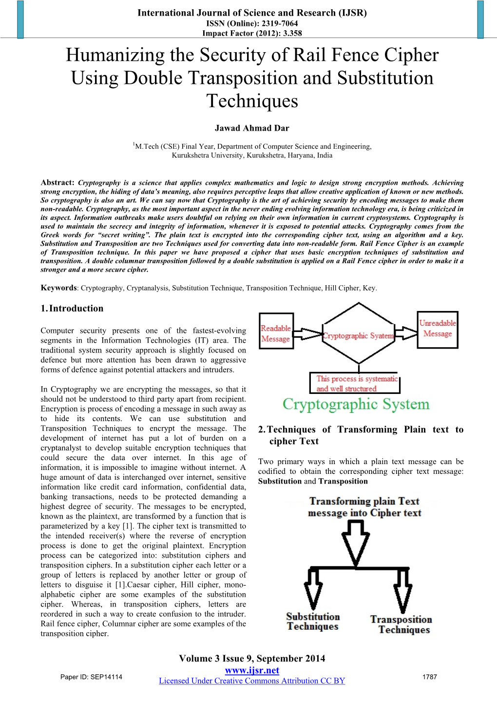 Humanizing the Security of Rail Fence Cipher Using Double Transposition and Substitution Techniques