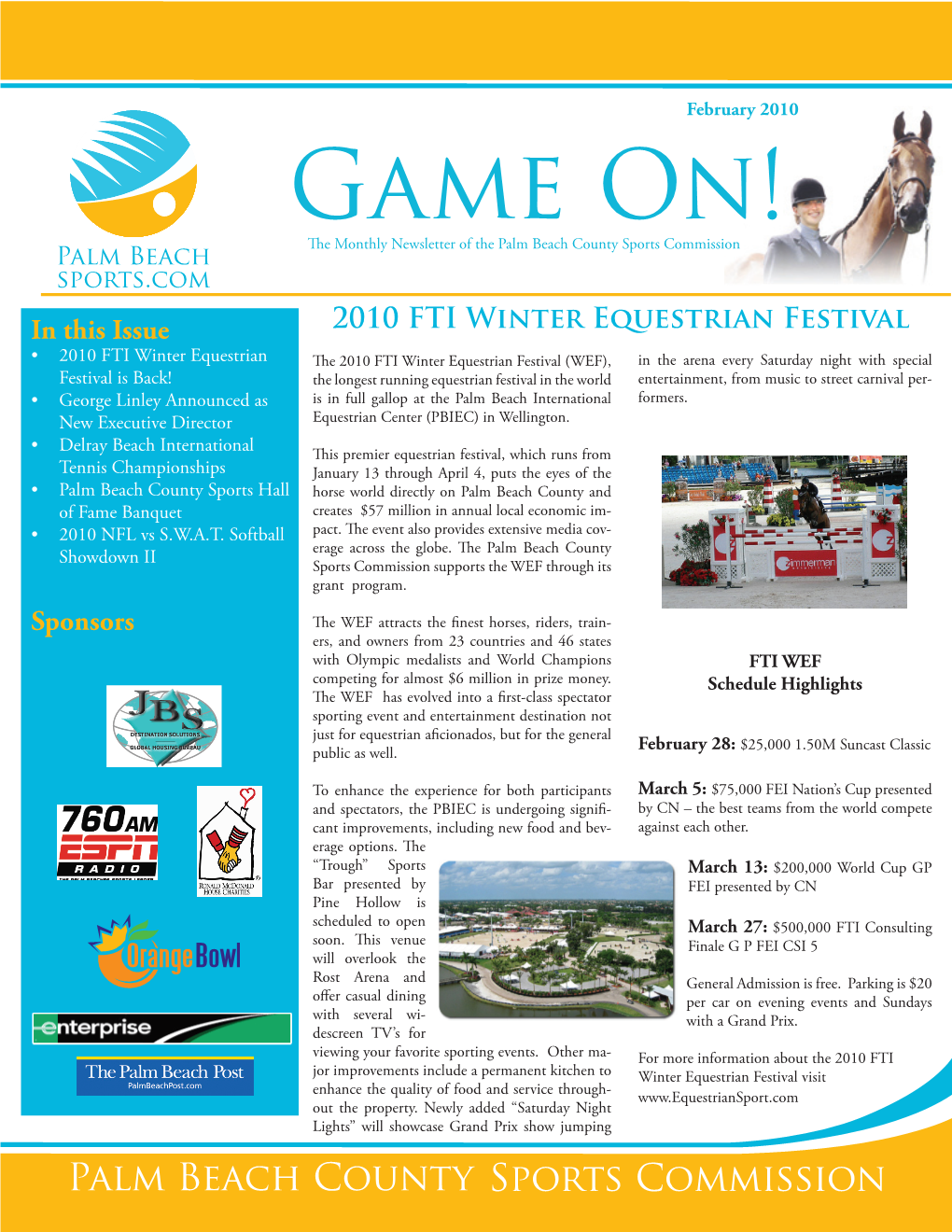 Game On! the Monthly Newsletter of the Palm Beach County Sports Commission