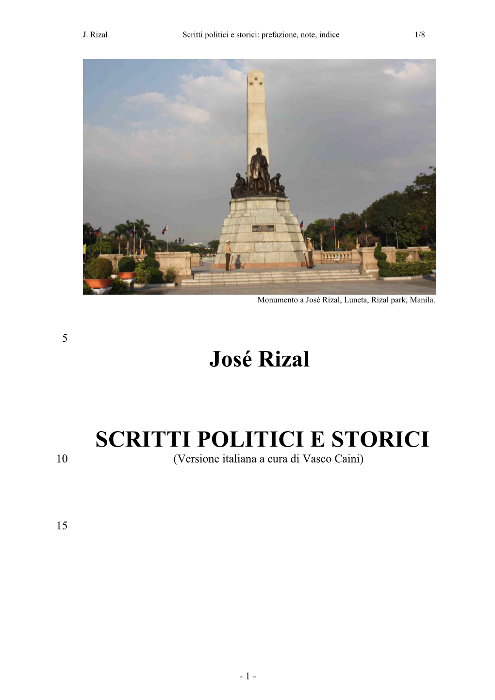 José Rizal SCRITTI POLITICI E STORICI