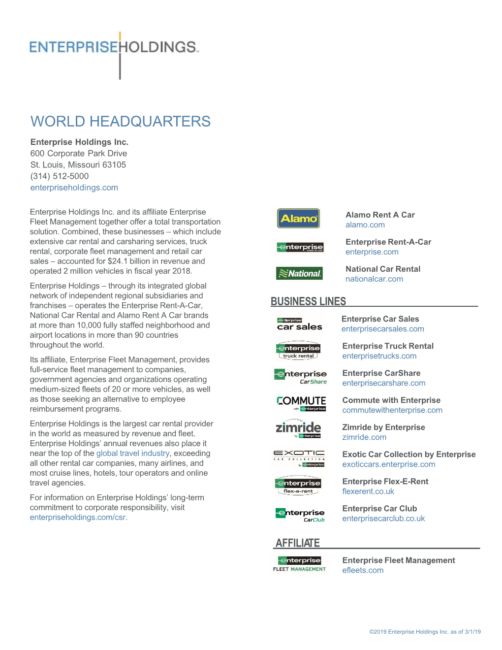 Enterprise Holdings Fact Sheet
