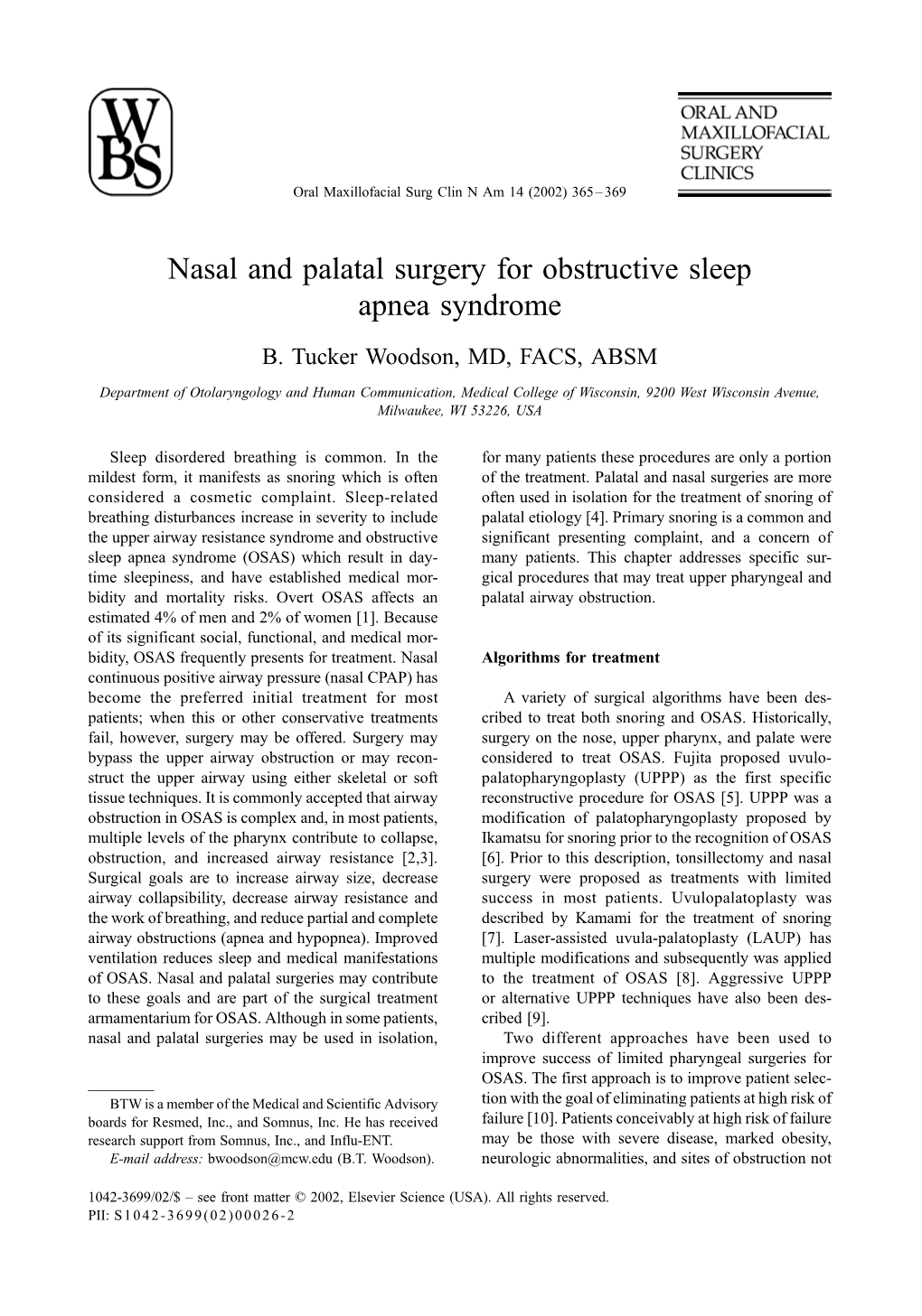 Nasal and Palatal Surgery for Obstructive Sleep Apnea Syndrome
