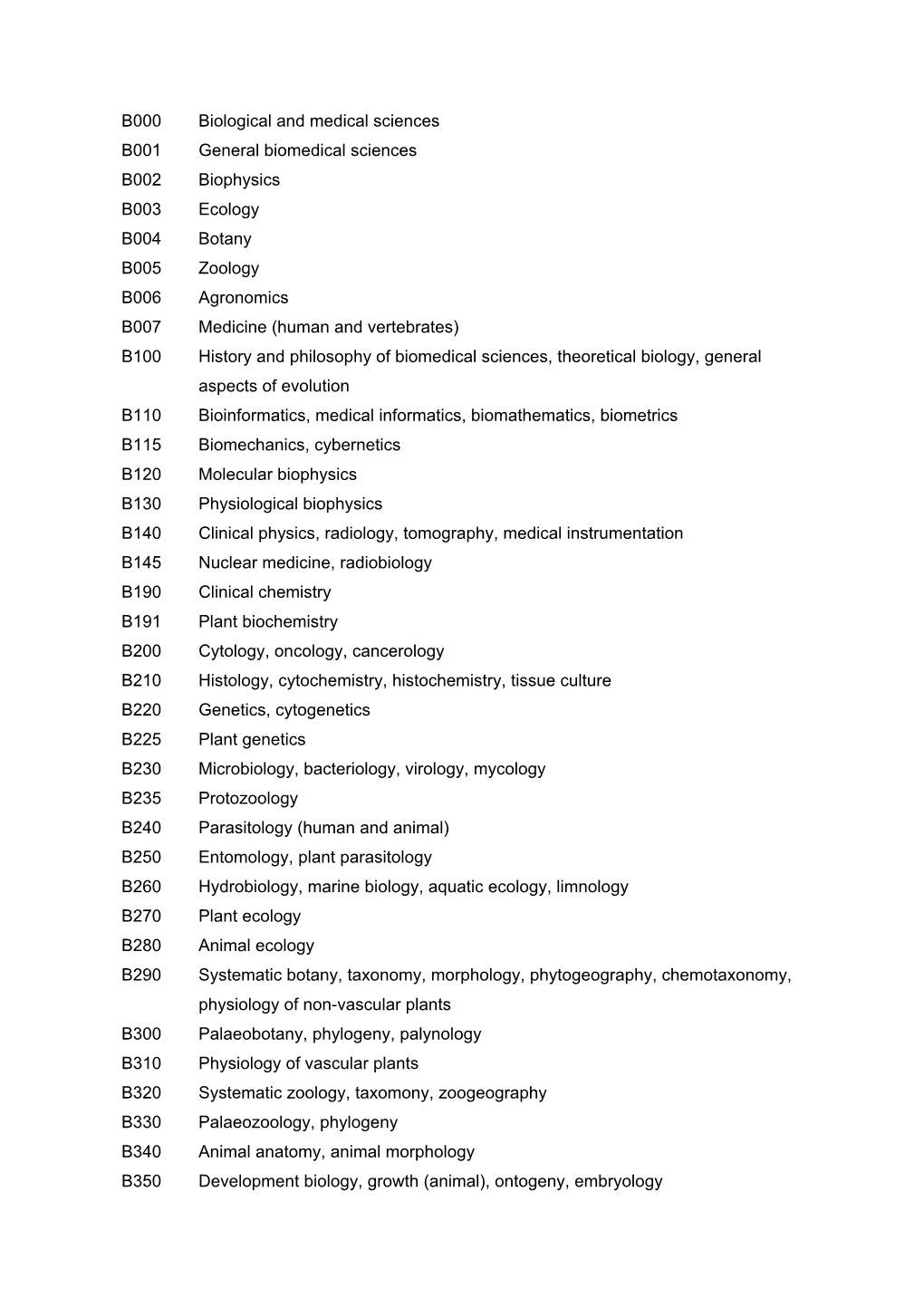 B000 Biological and Medical Sciences B001 General Biomedical