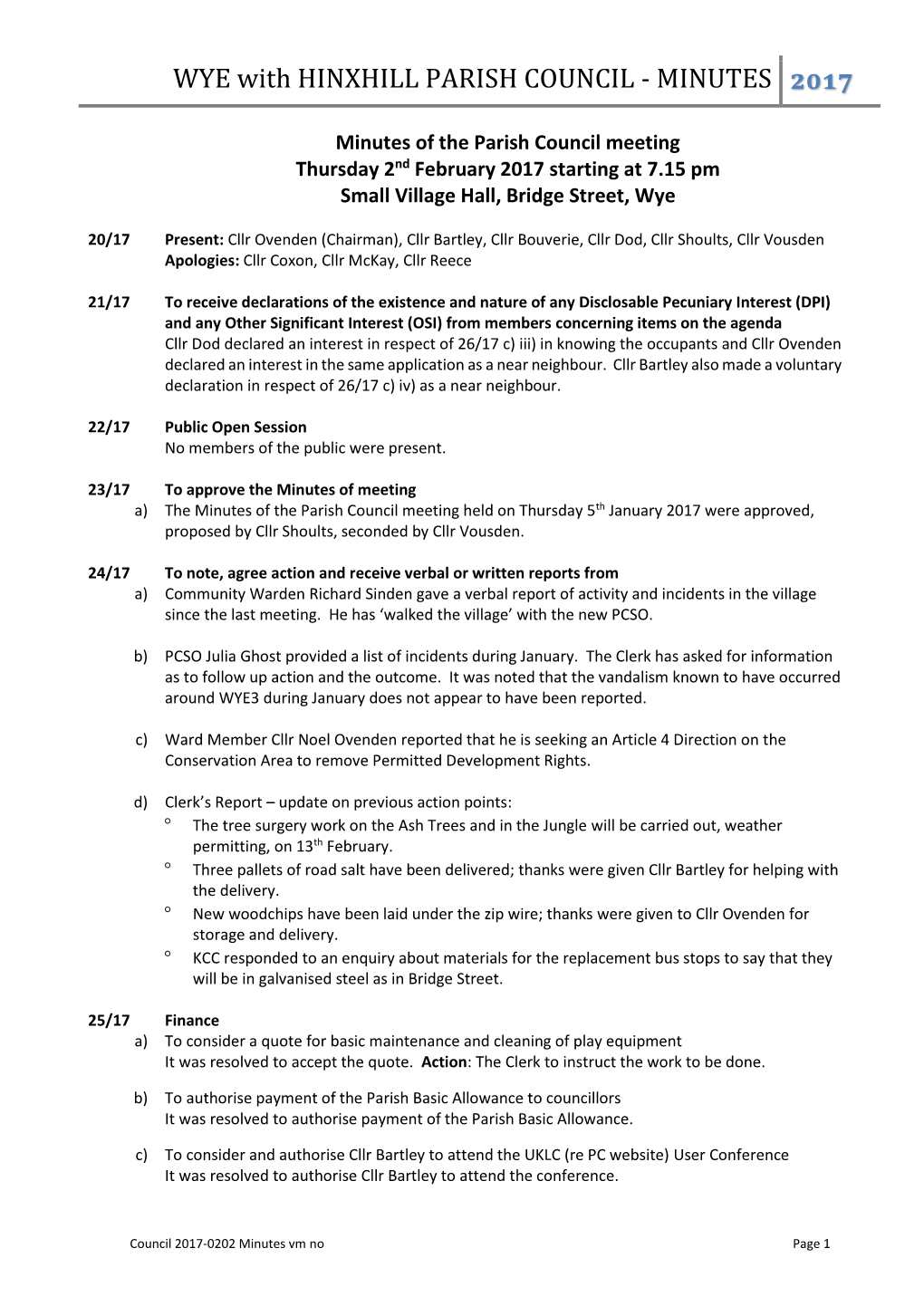 Minutes 2017-0202 Council