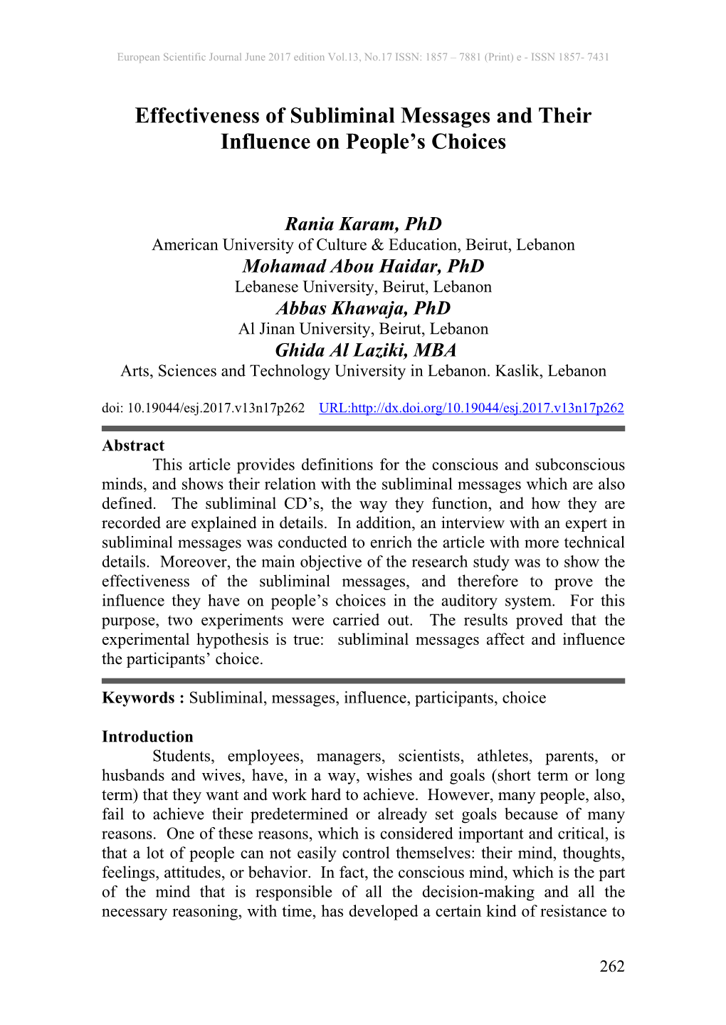 Effectiveness of Subliminal Messages and Their Influence on People’S Choices