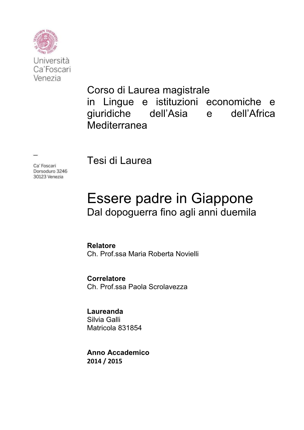 Essere Padre in Giappone Dal Dopoguerra Fino Agli Anni Duemila