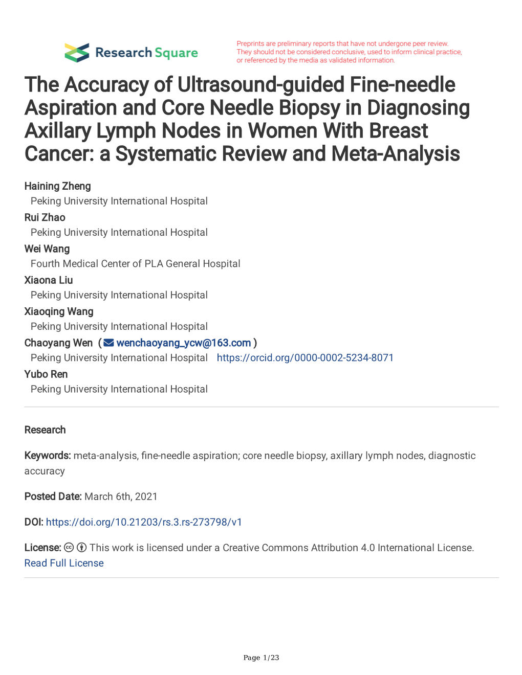 The Accuracy of Ultrasound-Guided Fine-Needle Aspiration and Core