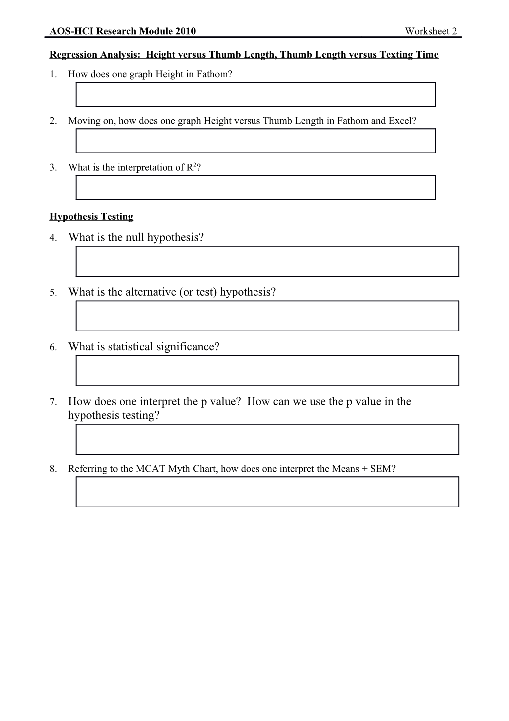 Regression Analysis: Height Versus Thumb Length, Thumb Length Versus Texting Time