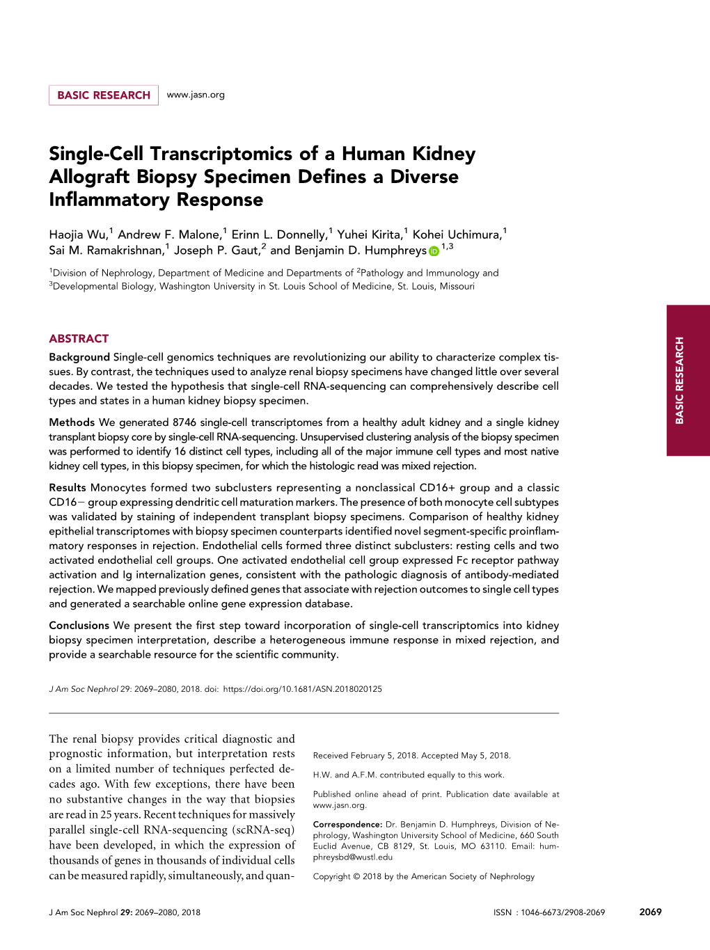 Single-Cell Transcriptomics of a Human Kidney Allograft Biopsy Specimen Deﬁnes a Diverse Inﬂammatory Response