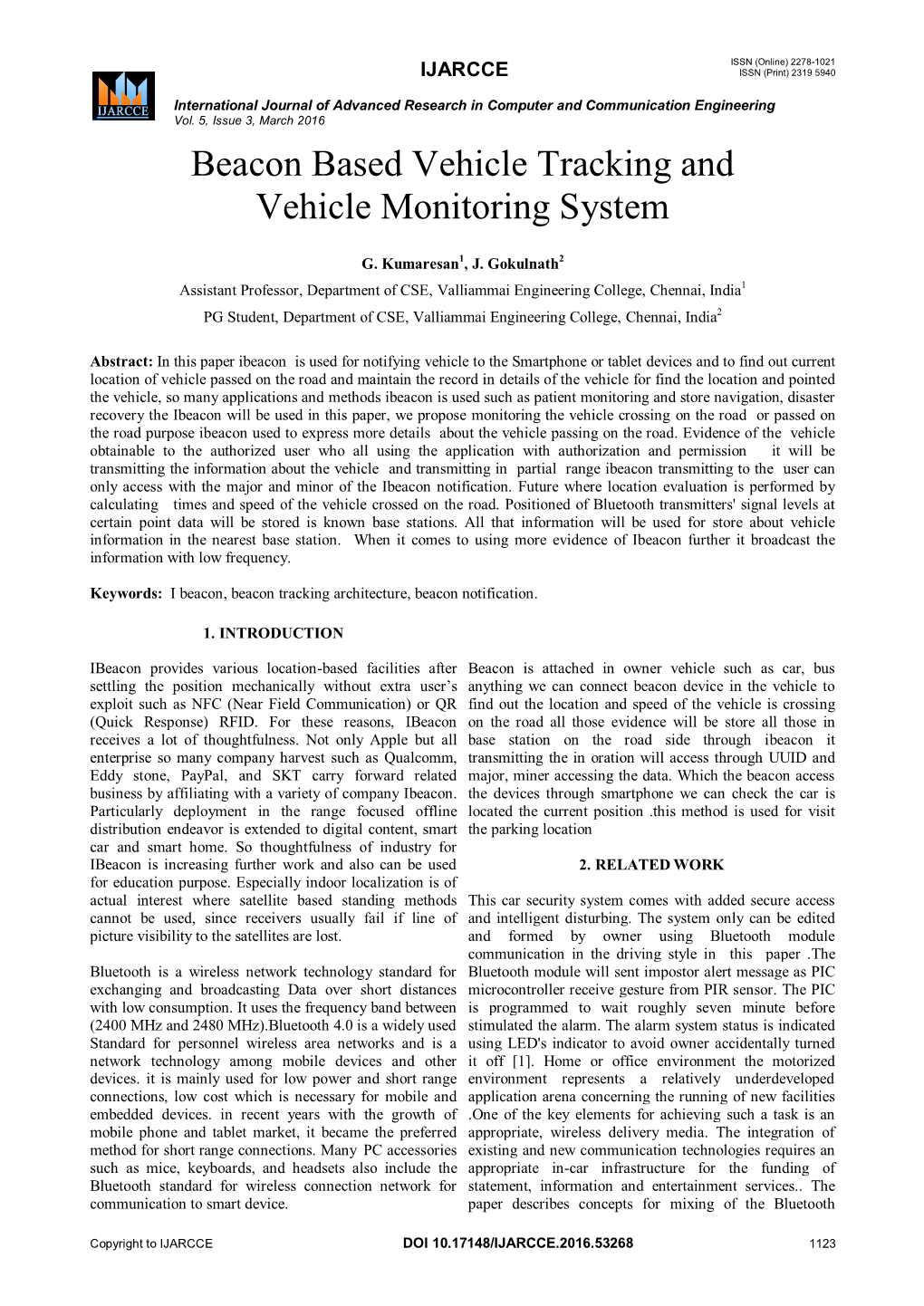 Beacon Based Vehicle Tracking and Vehicle Monitoring System