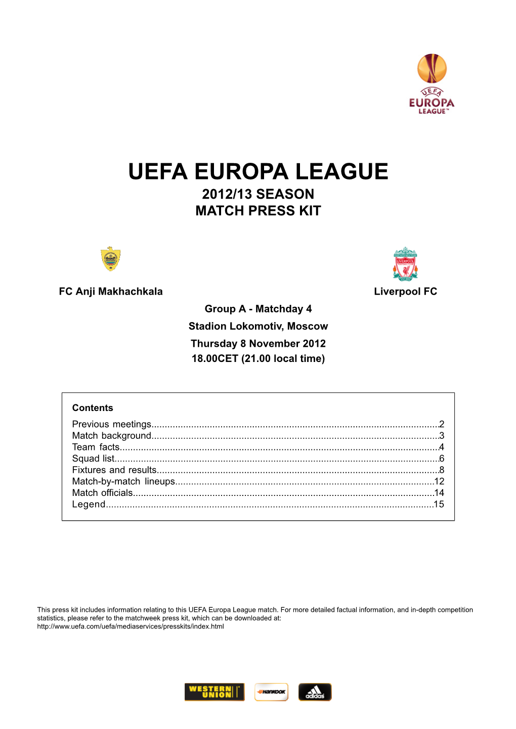 Uefa Europa League 2012/13 Season Match Press Kit