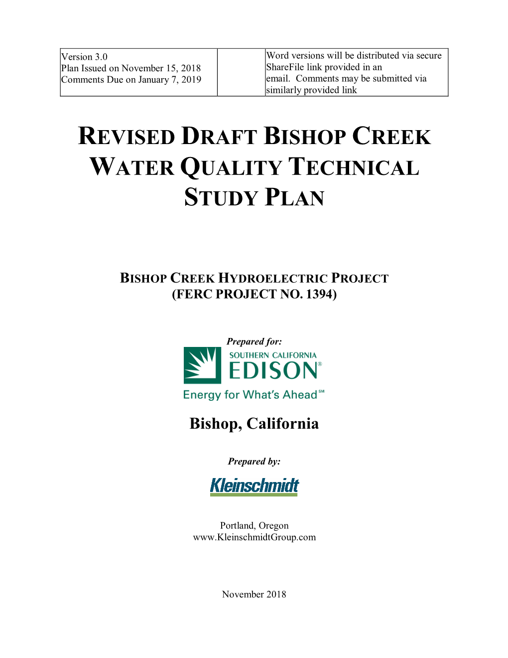 Revised Draft Bishop Creek Water Quality Technical Study Plan