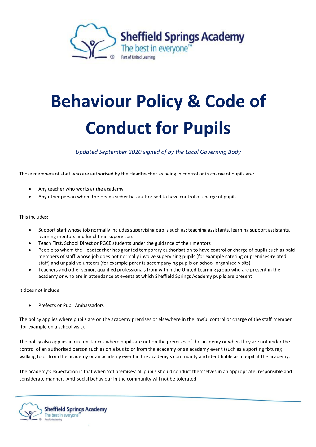 Behaviour Policy & Code of Conduct for Pupils