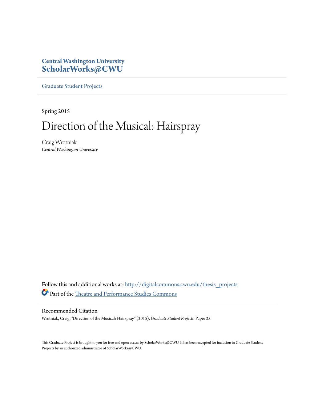 Hairspray Craig Wrotniak Central Washington University