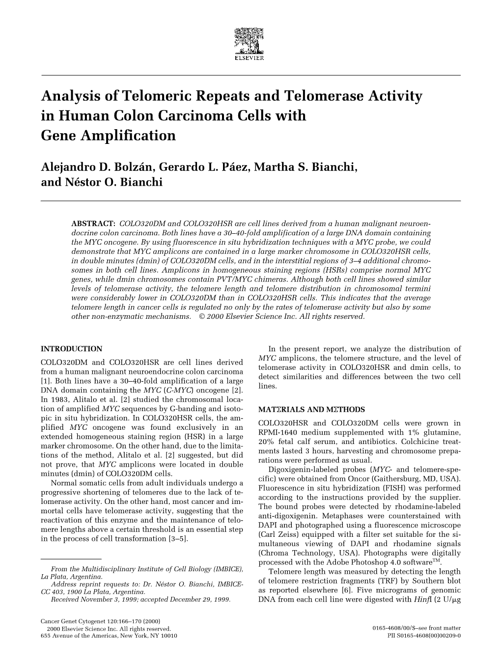 Analysis of Telomeric Repeats and Telomerase Activity in Human Colon Carcinoma Cells with Gene Amplification