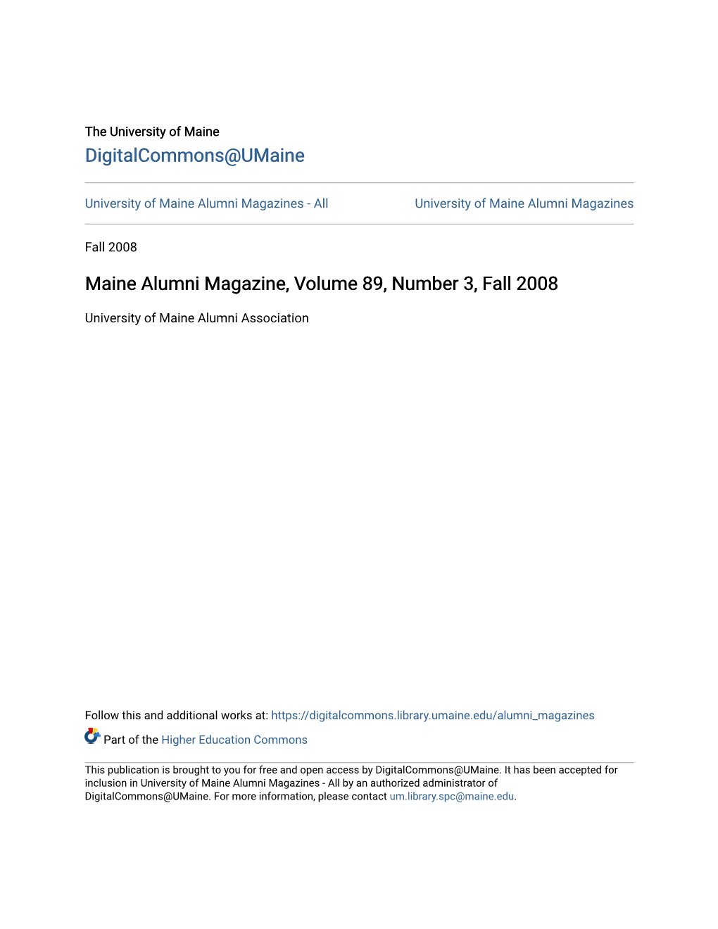 Maine Alumni Magazine, Volume 89, Number 3, Fall 2008