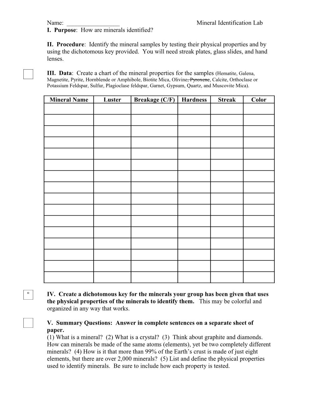 Purpose: How Are Minerals Identified