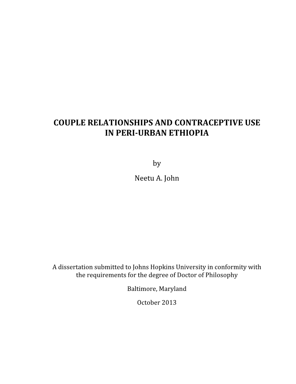 Couple Relationships and Contraceptive Use in Peri-Urban Ethiopia