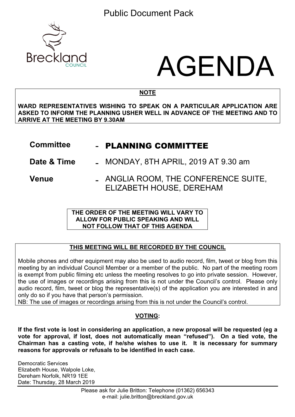 Agenda Document for Planning Committee, 08/04/2019 09:30