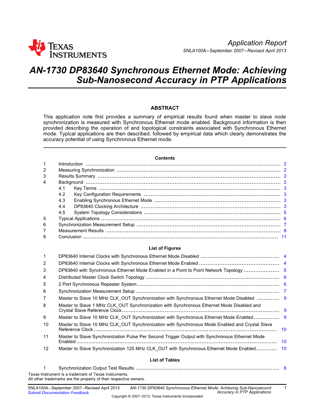 DP83640 Synchronous Ethernet Mode: Achieving Sub-Ns Accuracy