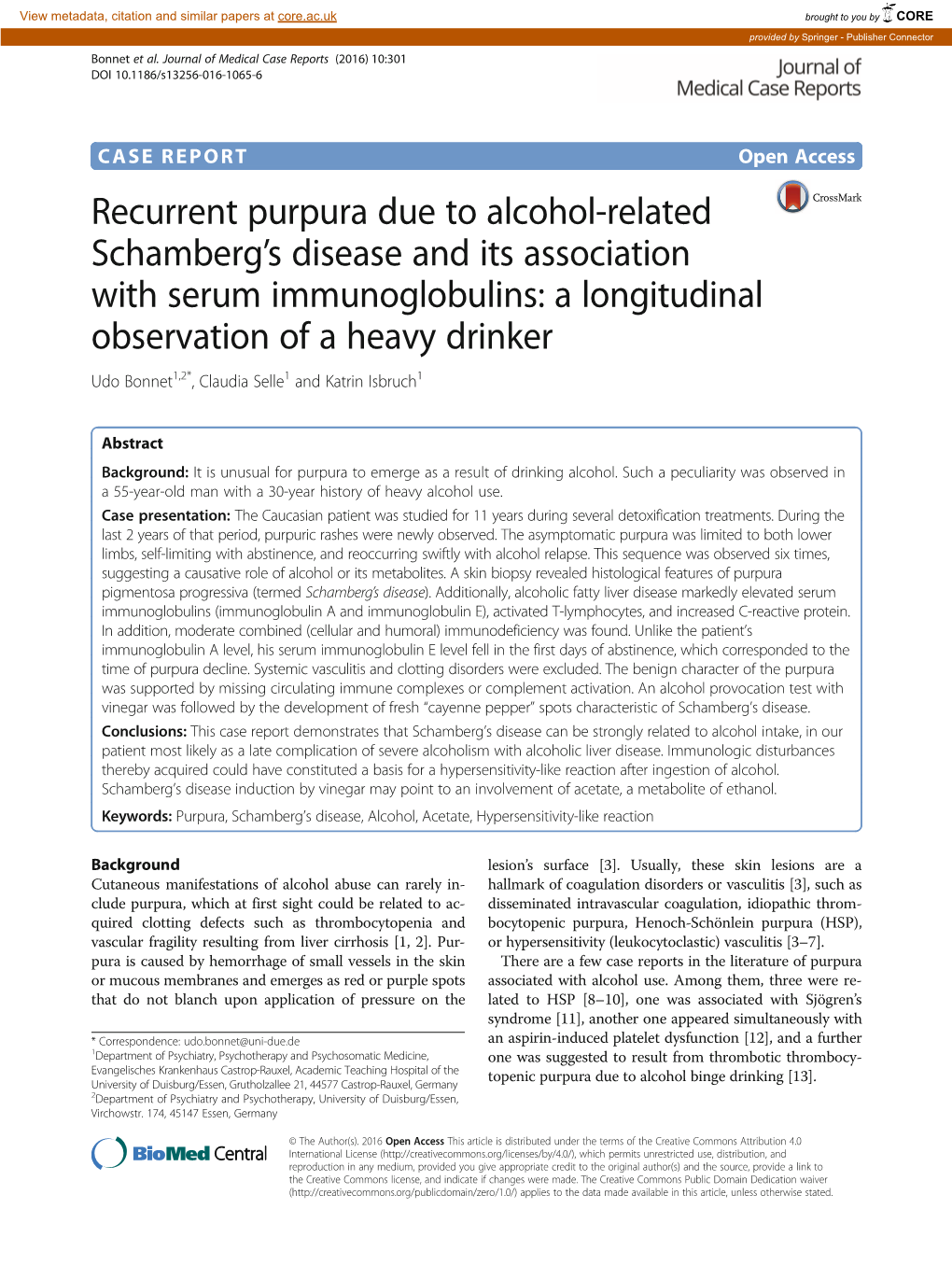 Recurrent Purpura Due to Alcohol-Related Schamberg's Disease and Its Association with Serum Immunoglobulins