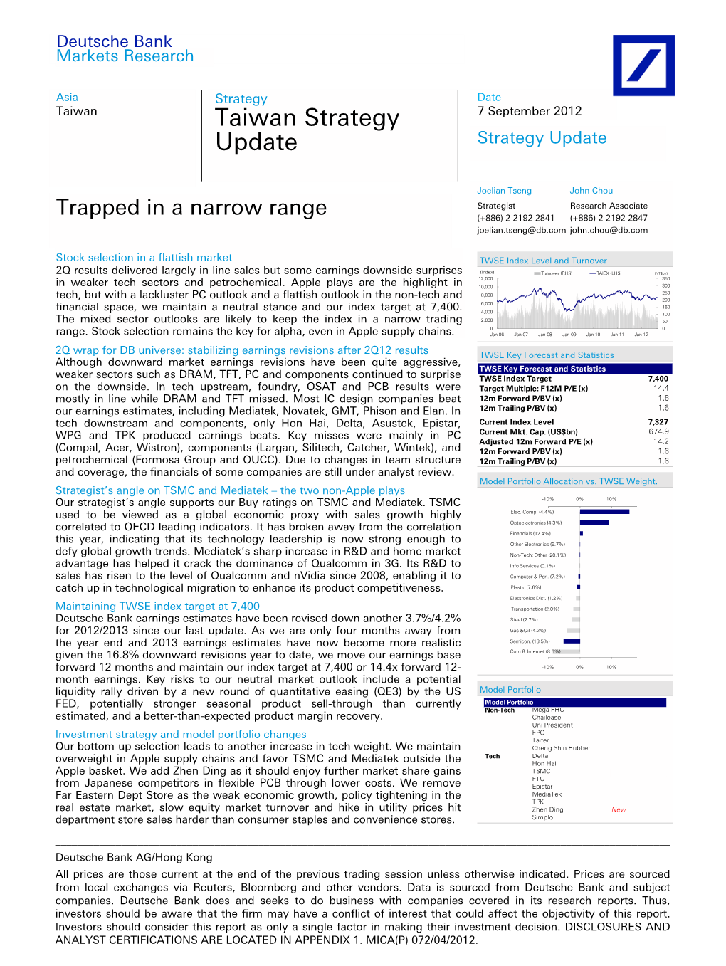 Taiwan Strategy Update Strategy Update