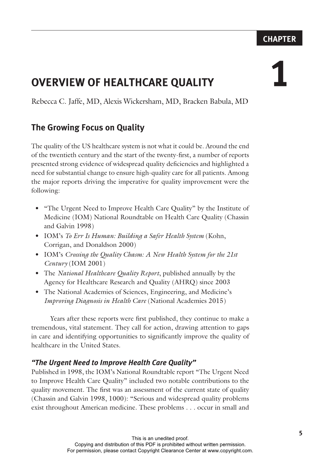 OVERVIEW of HEALTHCARE QUALITY 1 Rebecca C